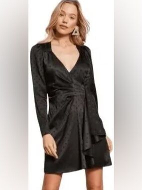 Lucy Paris Savanna Black Long-Sleeve Wrap Mini Dress